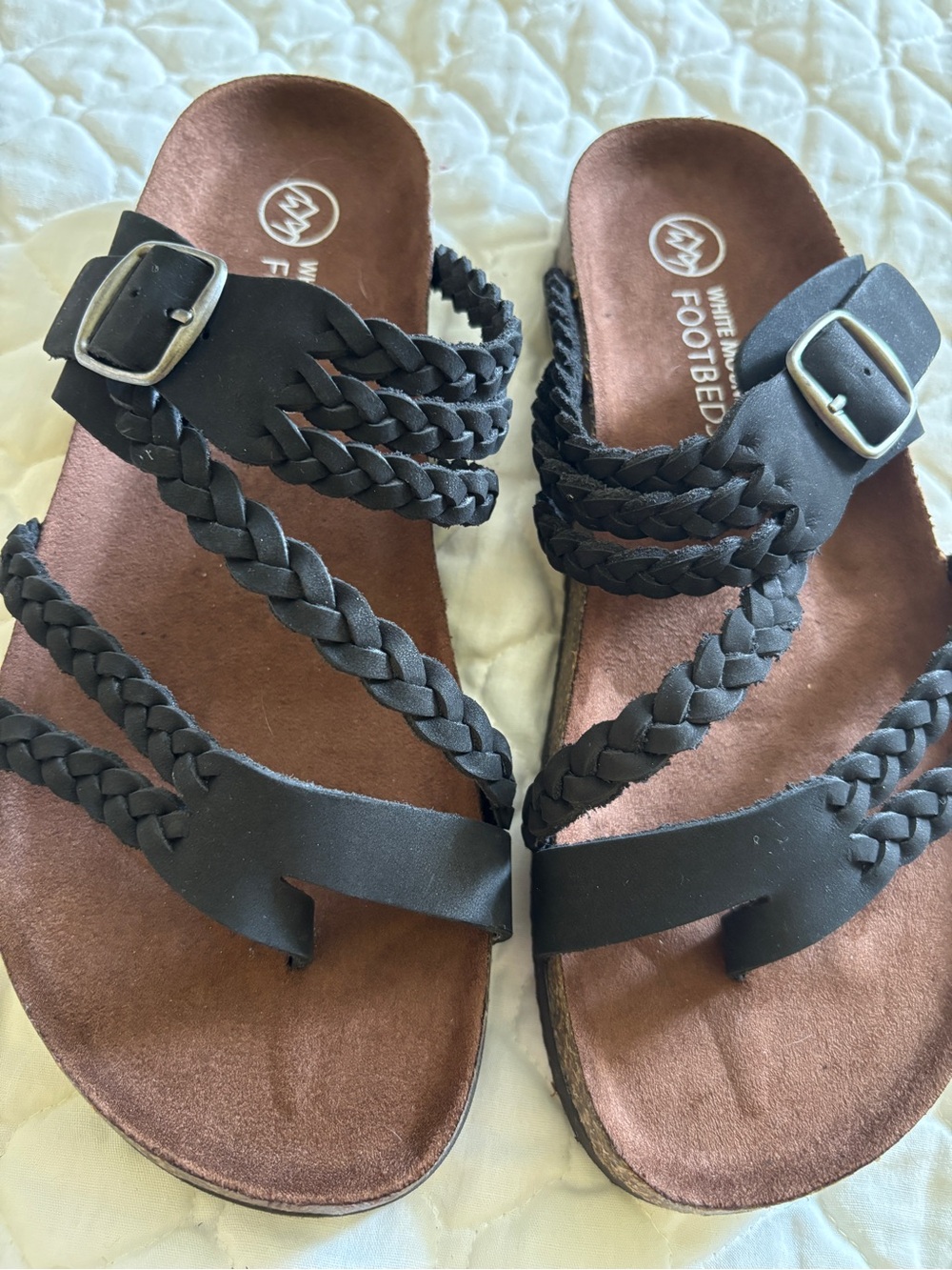White Mountain Black Braided Toe-Loop Sandals with Buckle